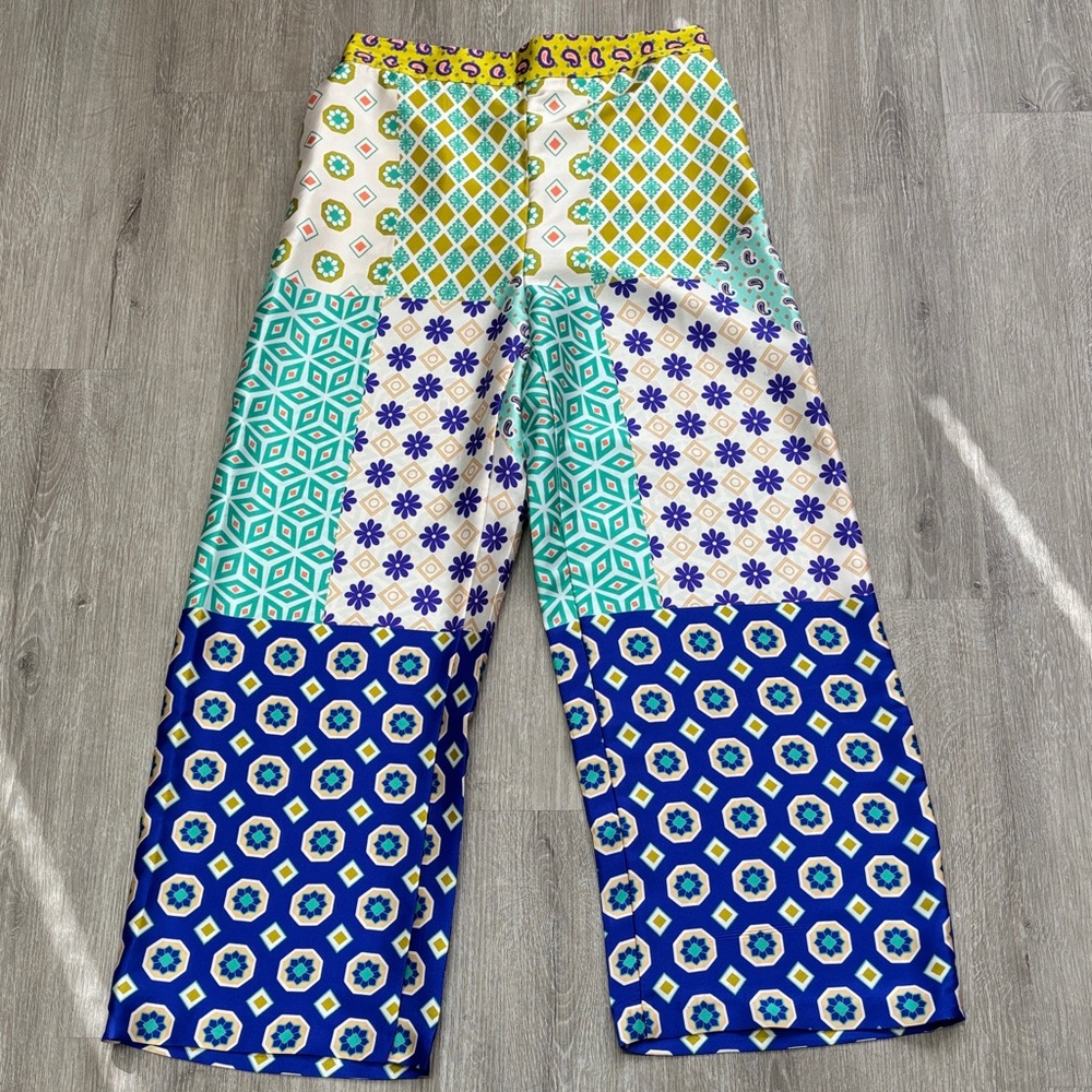 Zara Colorful Geometric Wide Leg Pants boho festival size medium